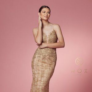 NEW LONG OFF SHOULDER SLEEVELESS MERMAID GOWN WITH SPAGHETTI STRAPS NX R282-1